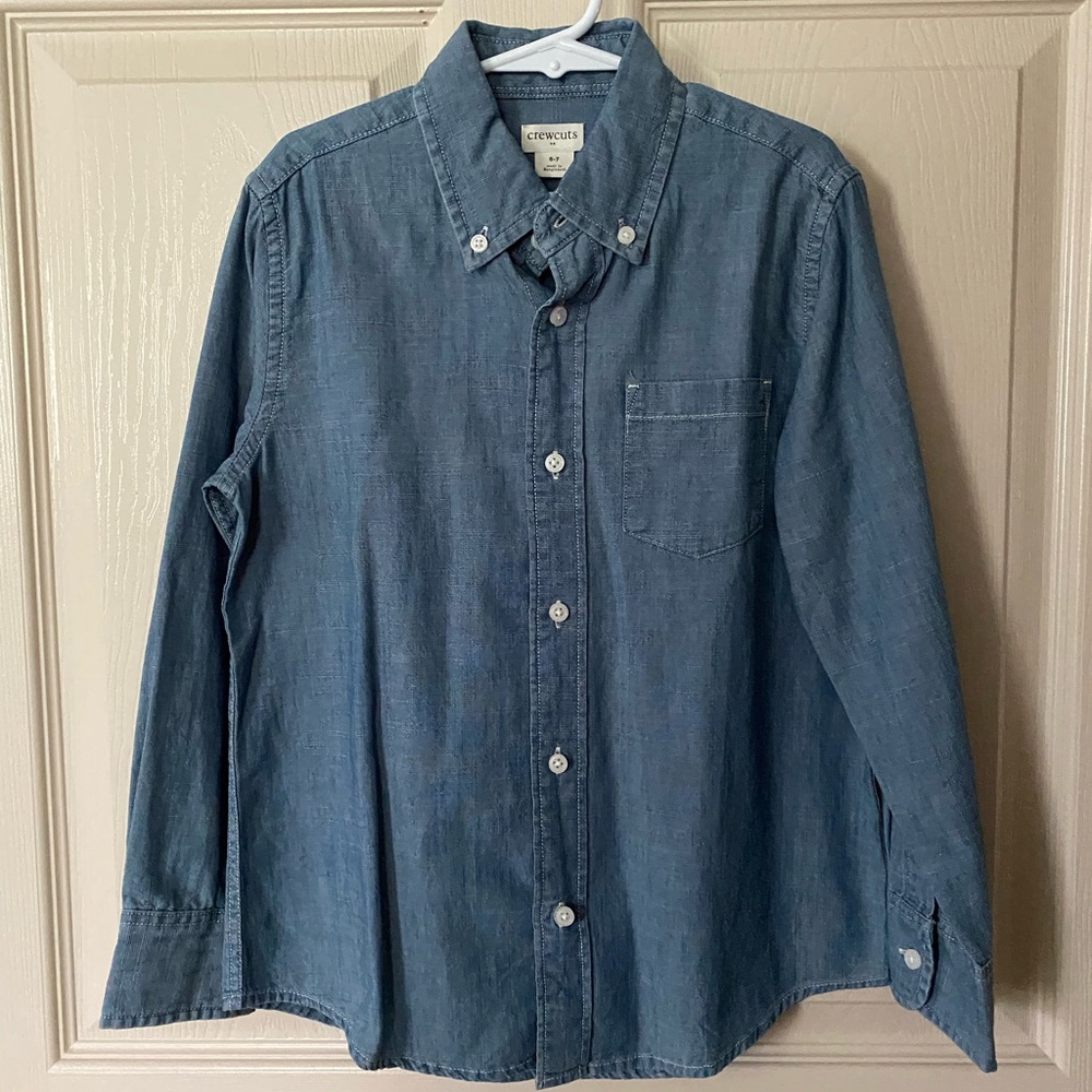 Crewcuts Blue Button Down Shirt Size 6-7 Classic Chambray Soft Wedding Attire - Picture 2 of 6